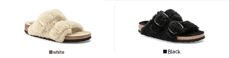 Women’s Lazybones Outdoor Fur Slippers – Warm Cotton Cork Sole Casual Non-Slip Slides