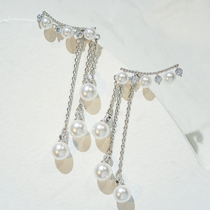 Long High Profile Tassel Pearl Eardrop Earring