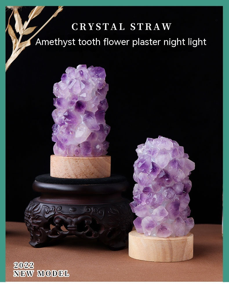 Natural Amethyst Vug Tooth Flower Mini Night Light Usb Plug-in