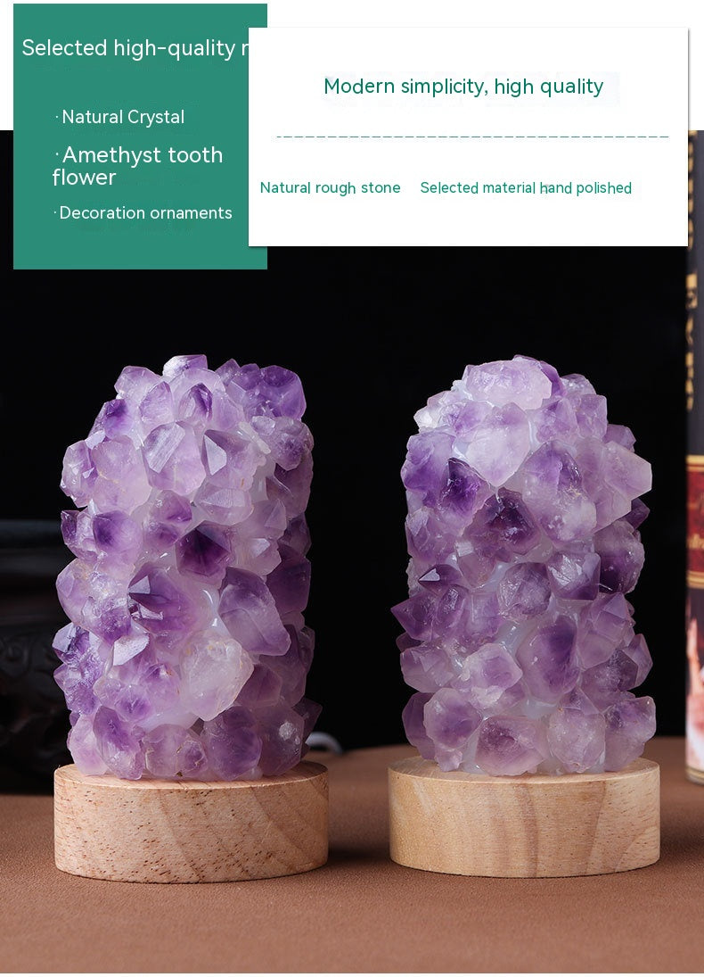 Natural Amethyst Vug Tooth Flower Mini Night Light Usb Plug-in