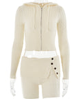 Women’s Knitted Sweater Hoodie & Shorts Set – Cozy Two-Piece for Autumn/Winter