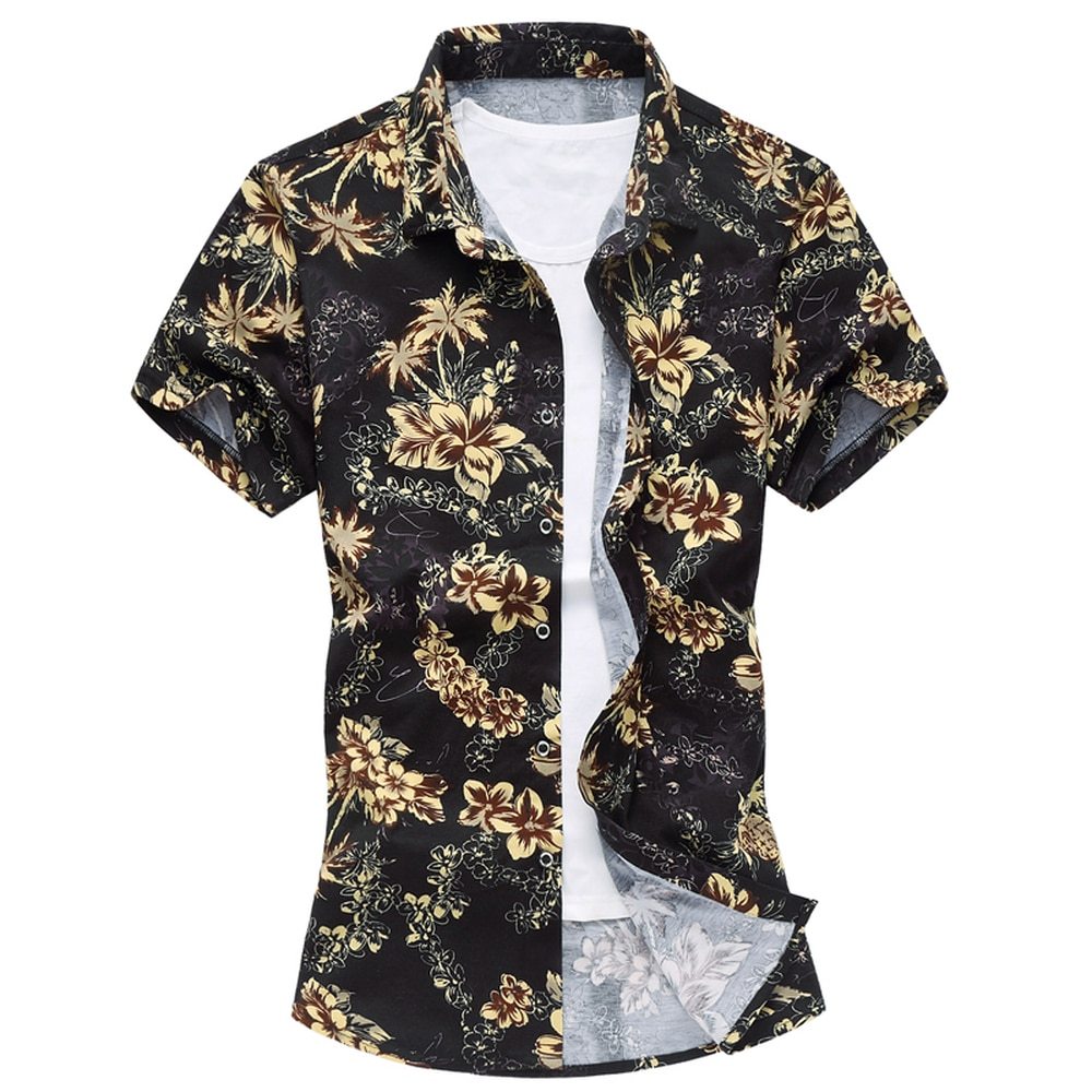 Men’s Stretch Slim Fit Printed Short Sleeve Shirt – Casual Floral Style