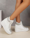 Height Increasing Shoes Women Rhinestone Flats Lace-up Sneakers Shoes