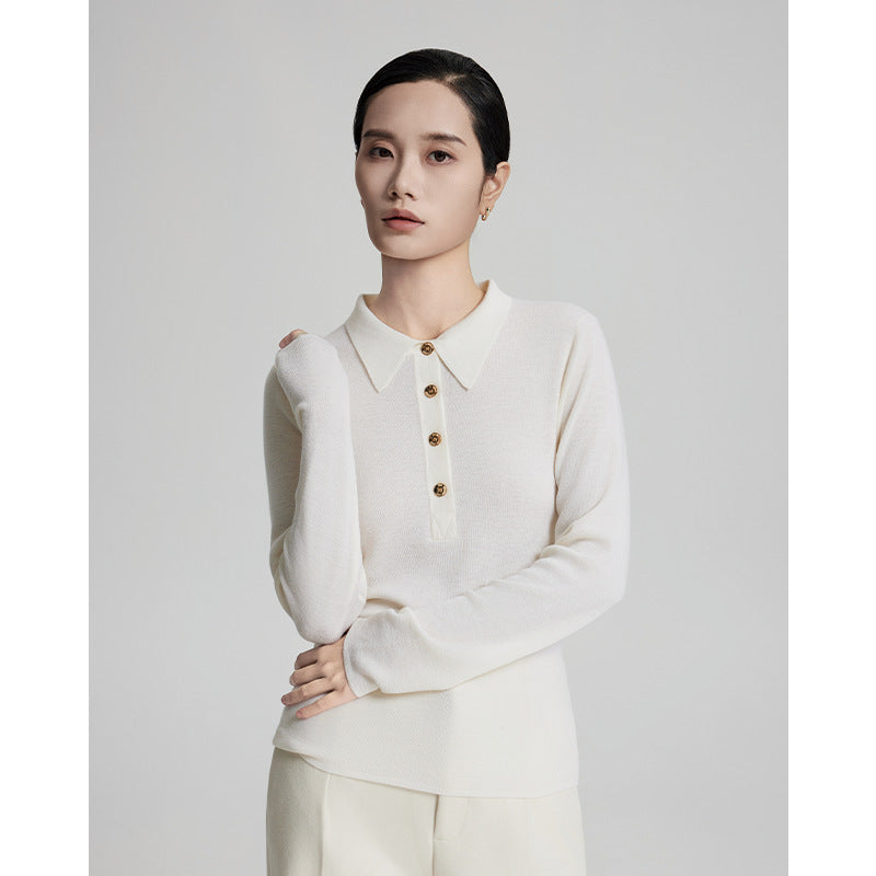 Women’s 95% Wool Sweater – Slim Fit Half-Zip Polo Neck Pullover with Soft Lightweight Knit, Long Sleeves &amp; Elegant Solid Color Design