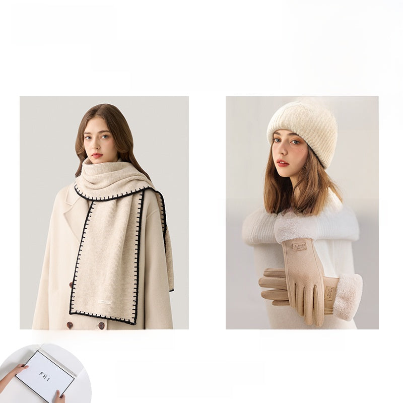 Women’s Wool Scarf Set – Soft Warm Color Block Winter Scarf with Gift Box, Long Windproof Wrap for Outdoor &amp; Everyday Wear