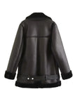 Tops Women's Belt PU Leather Jacket