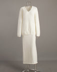 Women’s Knitted V-Neck Sweater & Long Skirt Set – Simple Elegant Two-Piece Outfit
