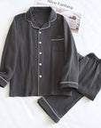 Men's Pajamas Suit Loose Spring And Autumn Double-layer Gauze Plus Size Cotton Crepe Long Sleeve