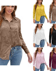 Romantic Fabric Lace Hollow-out Solid Color Long-sleeved Shirt