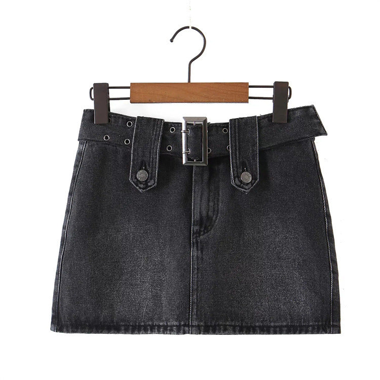Spring Summer Pure Desire Metal Buckle Belt Short Skirt