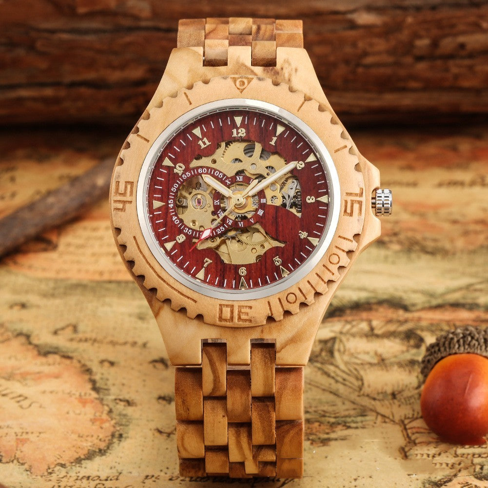 Zebra Strap Automatic Mechanical Wooden Watch