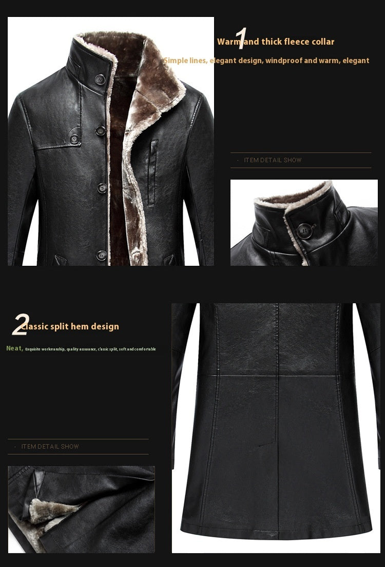 Men&#39;s Mid-length  Collar Sheepskin Thickened Fur Overcoat Coat