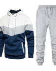 Men’s Fashion Colorblock Hooded Sports Suit – Running & Outdoor Winter Tracksuit with Stitching Design