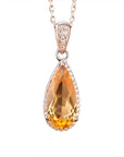 Women’s Natural Topaz & Citrine Necklace Set – 925 Silver Crystal Inlay Jewelry with Drop Pendant