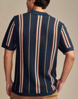 Men’s Hollow-Out Knit Polo Cardigan – Striped Short-Sleeve Casual shirt