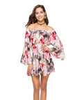 Women’s Printed Tie-Neck Dress – Elastic Waist, One-Shoulder Collar & Lotus Leaf Sleeves