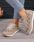 Flower Print Lace-up Sneakers Casual Fashion Lightweight Breathable Walking Running Sports Shoes Women Flats