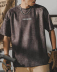 Men Retro Suede Texture T-Shirt – Vintage American Style Loose Fit Short Sleeve Graphic Casual Streetwear Tee
