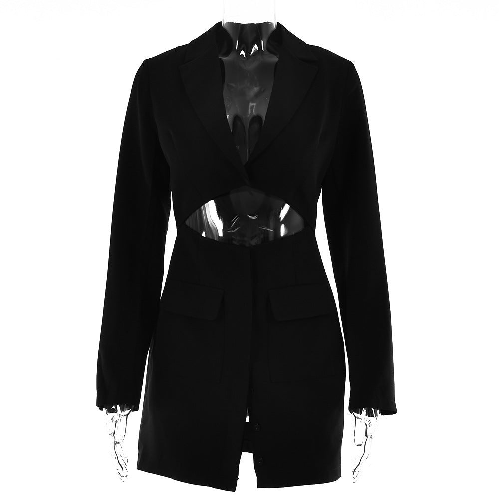 Women’s Blazer Dress Suit – Notched Collar Hollow-Out Button Jacket Style