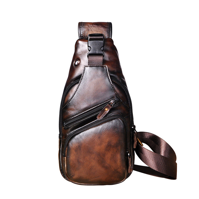 Men’s Genuine Cowhide Leather Chest Bag – Simple Retro Crossbody Satchel