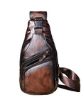 Men’s Genuine Cowhide Leather Chest Bag – Simple Retro Crossbody Satchel