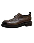 Men Brogue Genuine Leather Shoes – Classic British Carved Lace-Up Dress Shoes with Height Increase Thick Sole