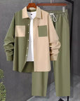 Men’s Casual Shirt & Trousers Suit – Army Green Cotton-Blend Leisure Set