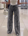 Y2K Lace Flower Hollow Jeans – High Waist, Wide Leg & Effortlessly Chic