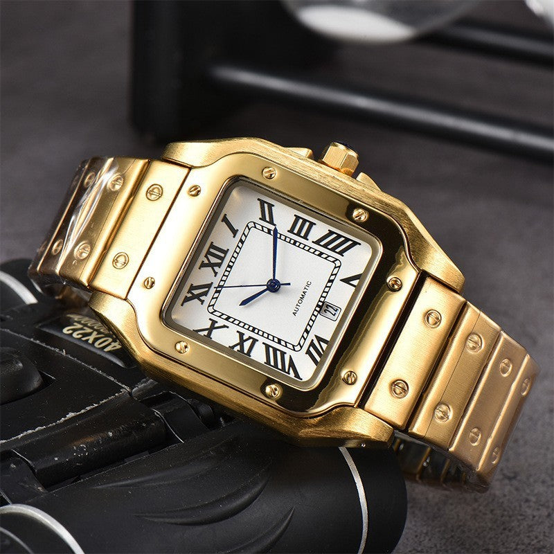 Men&#39;s 3-pin Quartz Square All-steel Watch