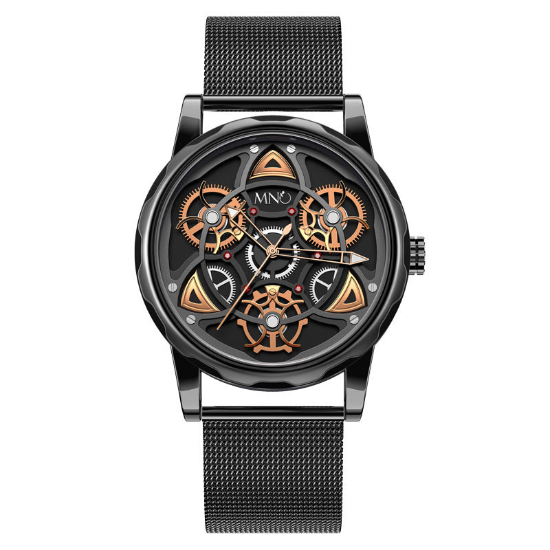 Black Gold Trend Three Dimensional Watch Personality Gear Gyro Season To Run Watch Men