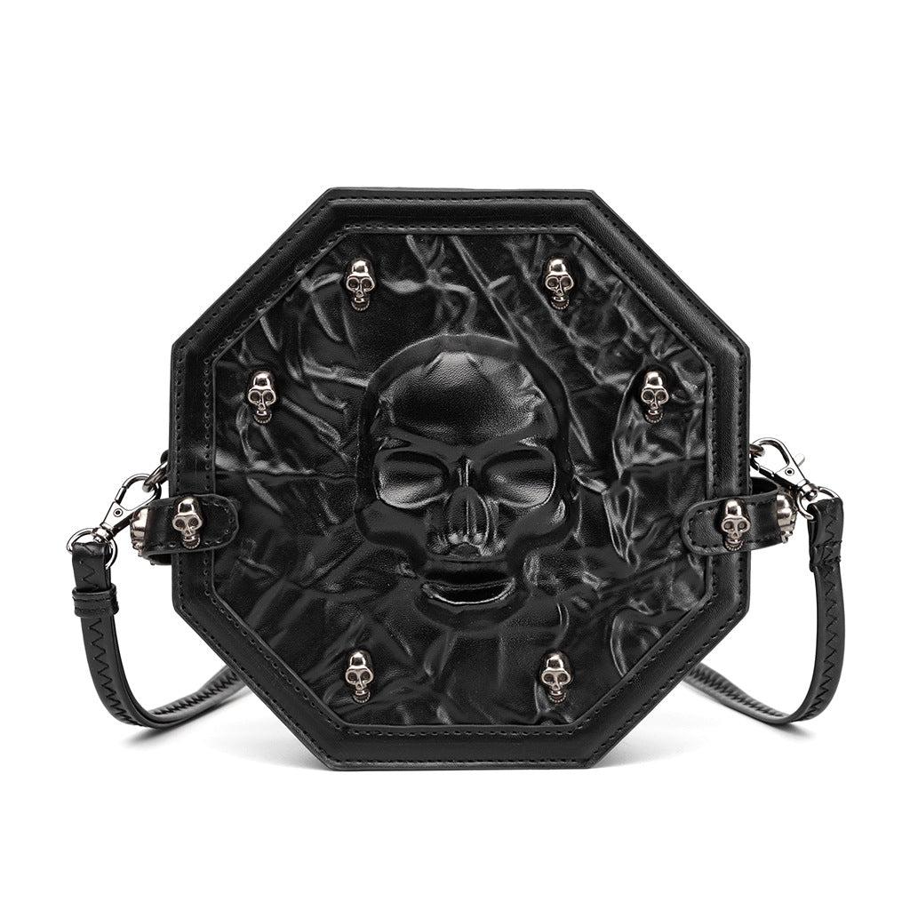 Women’s Gothic Coffin Shape Crossbody Bag – PU Leather Shoulder Purse with Chain Detail &amp; Adjustable Strap