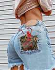🌼 Women's Printed Denim Shorts – Street Style Summer Essential (100% Cotton) – Trendy & Comfortable