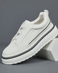 Men’s Breathable Slip-On Sneakers – Simple All-Match Cowhide Platform Casual Shoes