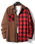 Color-matching Plaid Shirt Corduroy Long-sleeved