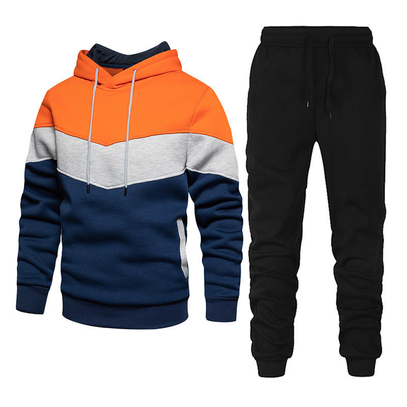 Men’s Fashion Colorblock Hooded Sports Suit – Running &amp; Outdoor Winter Tracksuit with Stitching Design