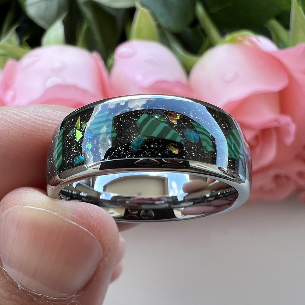 8mm Inlaid Galaxy Broken Opal Tungsten Ring MEN