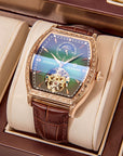 Men Automatic Mechanical Wrist Watch – Barrel Case Luminous Dial Genuine Leather Strap Luxury Timepiece