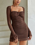Women’s Sexy See-Through Sequin Gauze Dress – Long Sleeve High Waist Bodycon