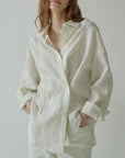 Linen Shirt French Hollow Embroidered Loose Long Sleeve Blouse WOMEN