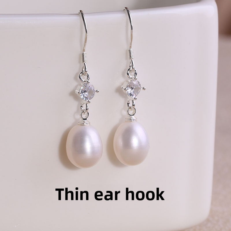 Women Natural Freshwater Pearl Earrings – 925 Sterling Silver Korean Style Heart &amp; Water Drop Jewelry