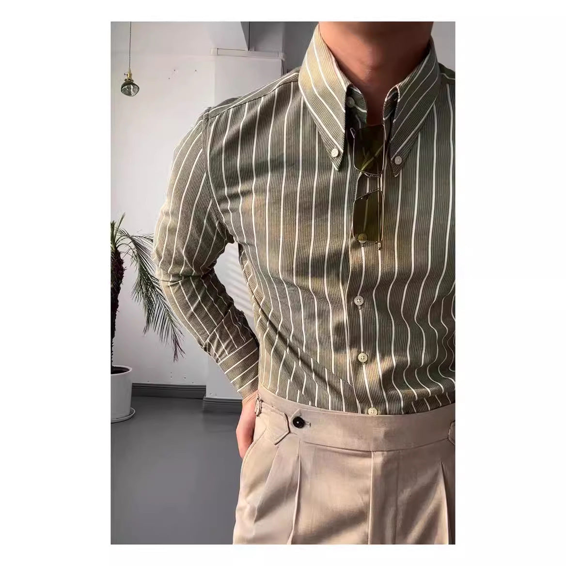 Business Long Sleeve Striped Shirt Men (3 to 7 Days shipping)