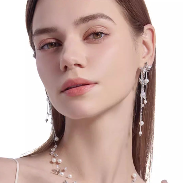 Asterism Pearl Tassel Earrings Long Light Luxury