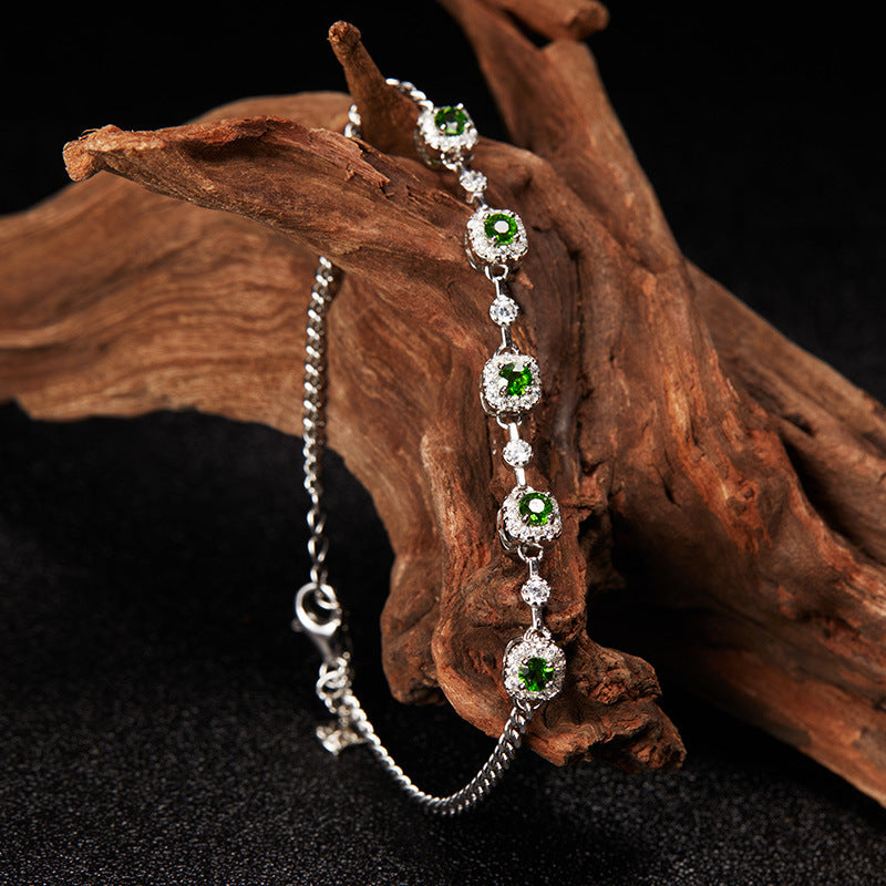 Women Full Drill S925 Sterling Silver Bracelet – Natural Garnet Sapphire Geometric Diamond-Set Luxury Chain Jewelry