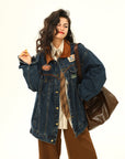 Vintage Denim Jacket  Women Motorcycle Loose Lapels