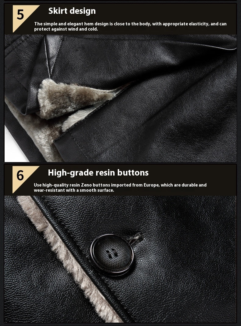 Men&#39;s Mid-length  Collar Sheepskin Thickened Fur Overcoat Coat