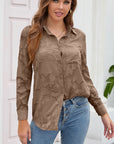 Romantic Fabric Lace Hollow-out Solid Color Long-sleeved Shirt