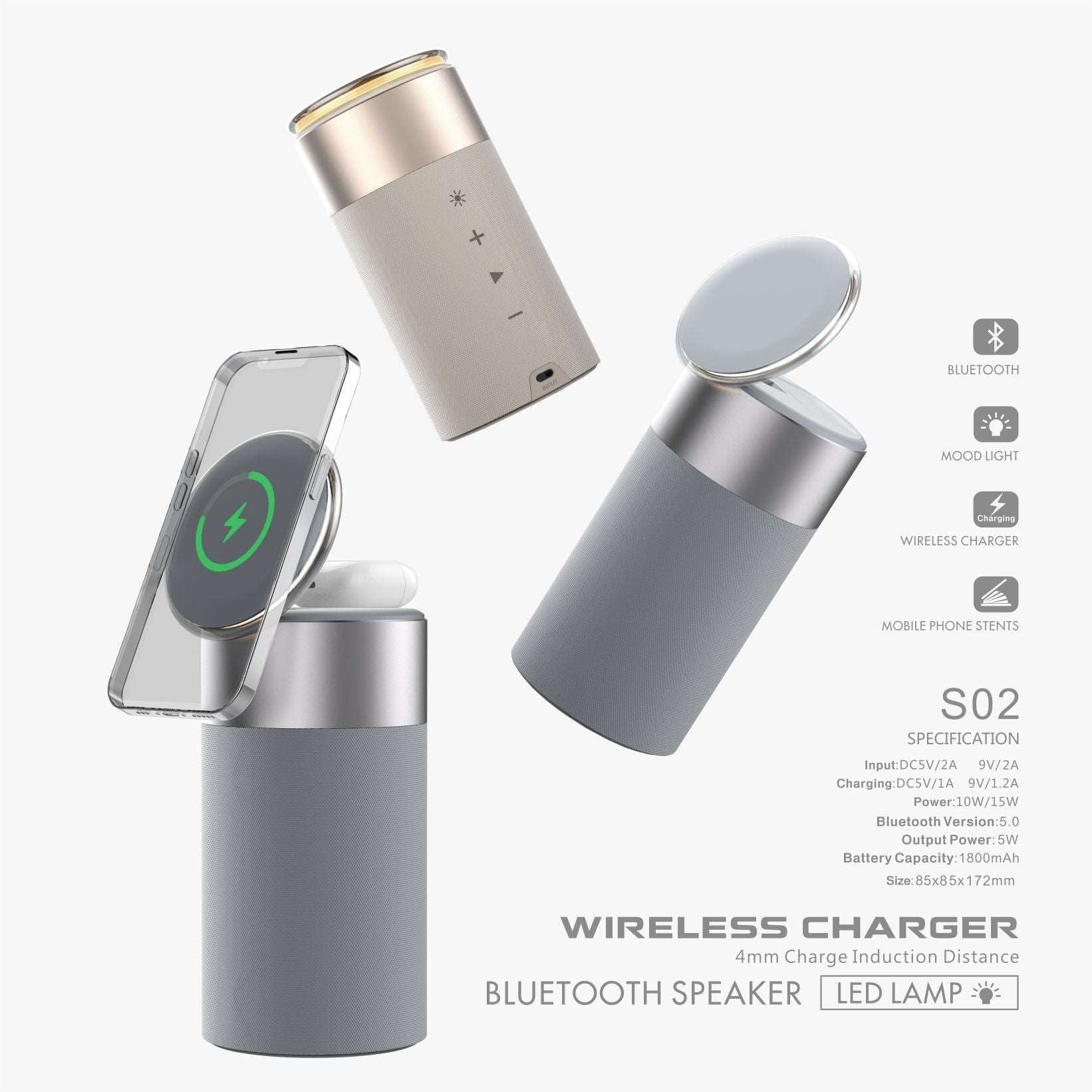 3 In 1 Multi-Function IPhone And AirPods Wireless Charger Portable Bluetooth Speaker With Touch Lamp For Home And Office AliFinds