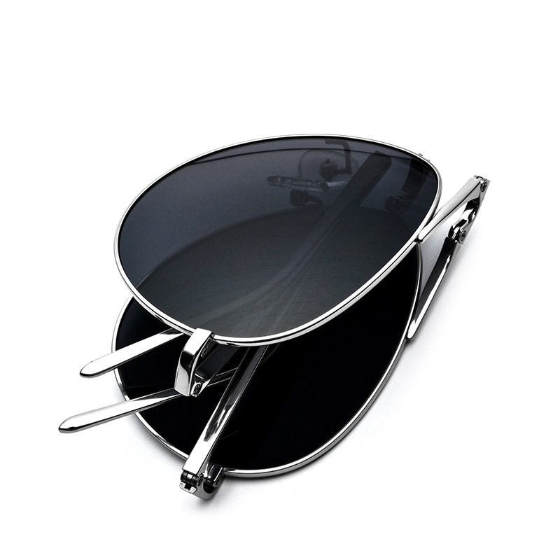 Men's Pure Titanium Sunglasses - Foldable Sports Shades (Silver/Gray Gradient)