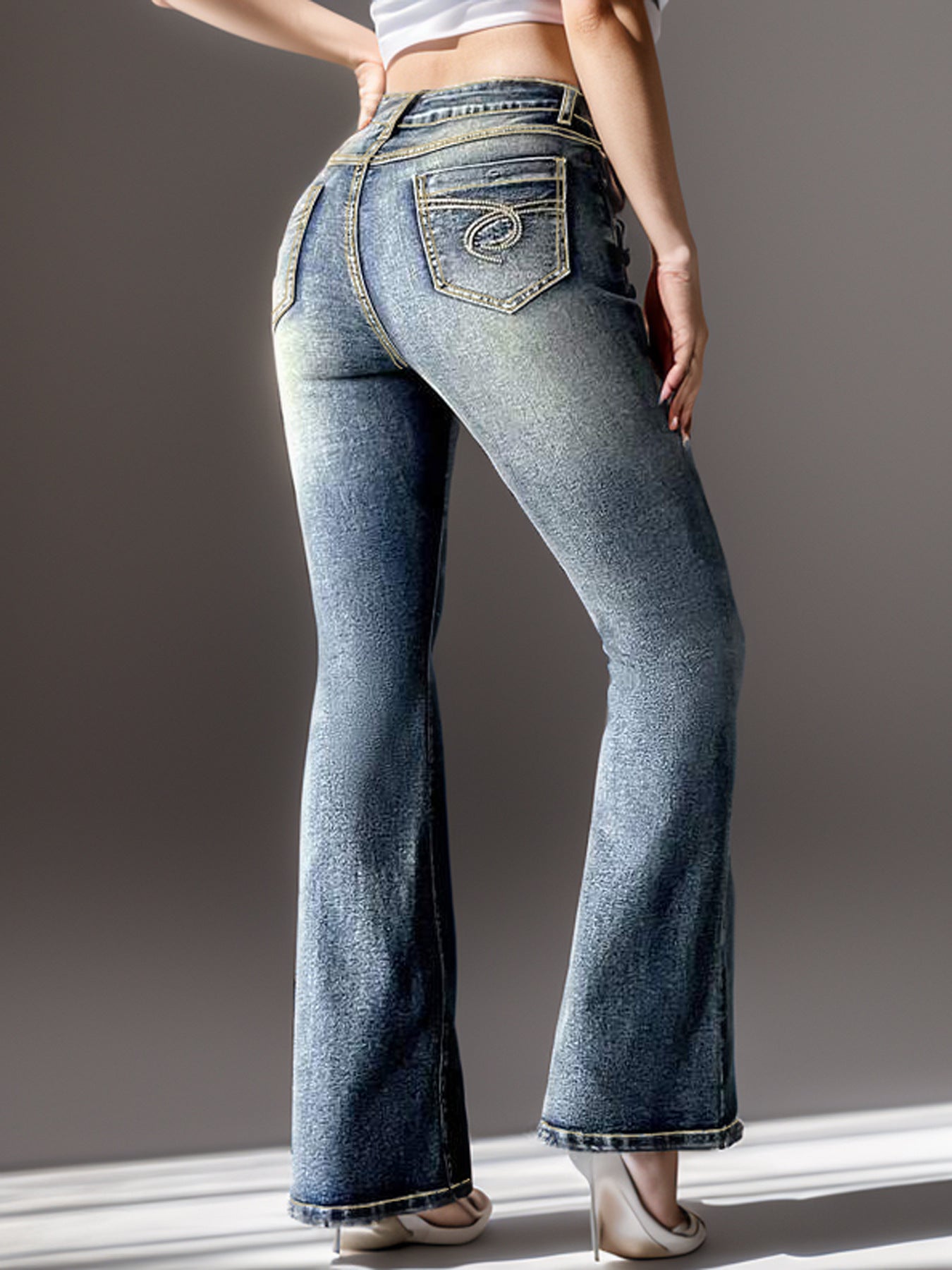 Women’s Vintage Embroidered Bootcut Jeans – Timeless Denim with a Modern Twist