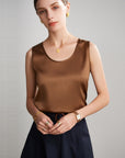 Women 100% Mulberry Silk Sleeveless Camisole Top – Satin Loose Fit Elegant Solid Color Summer Layering Vest